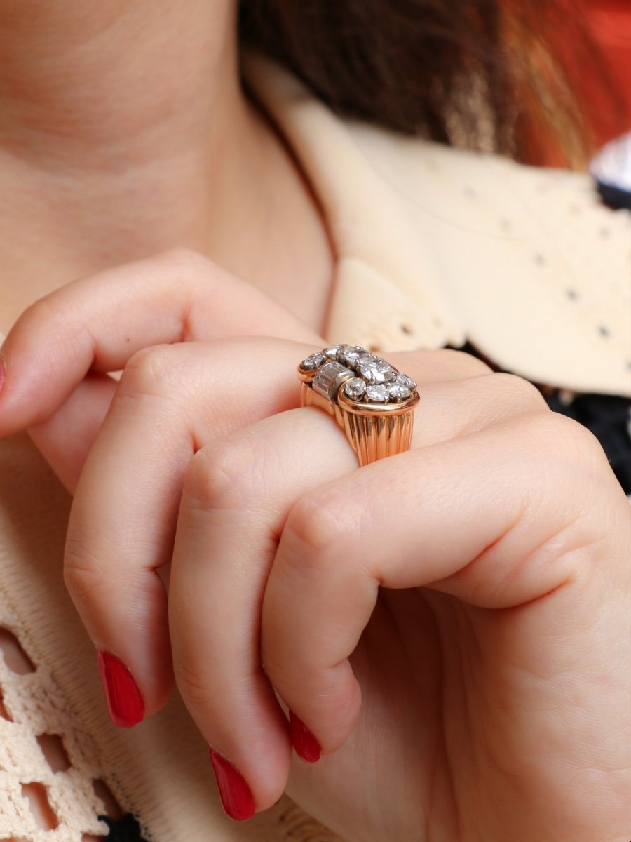 Bague 'tank' Or Jaune Diamants Ronds & Diamants Baguette-photo-5