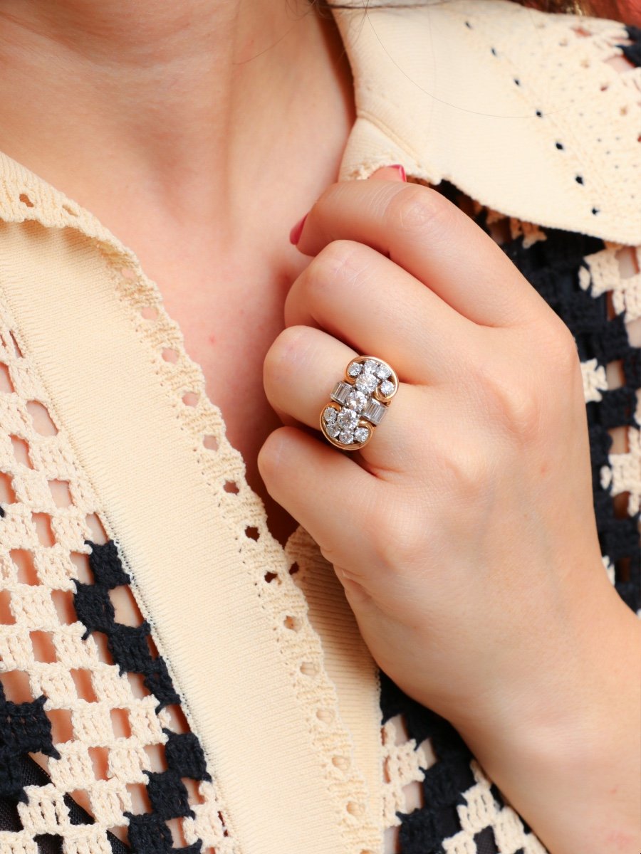 Bague 'tank' Or Jaune Diamants Ronds & Diamants Baguette-photo-6