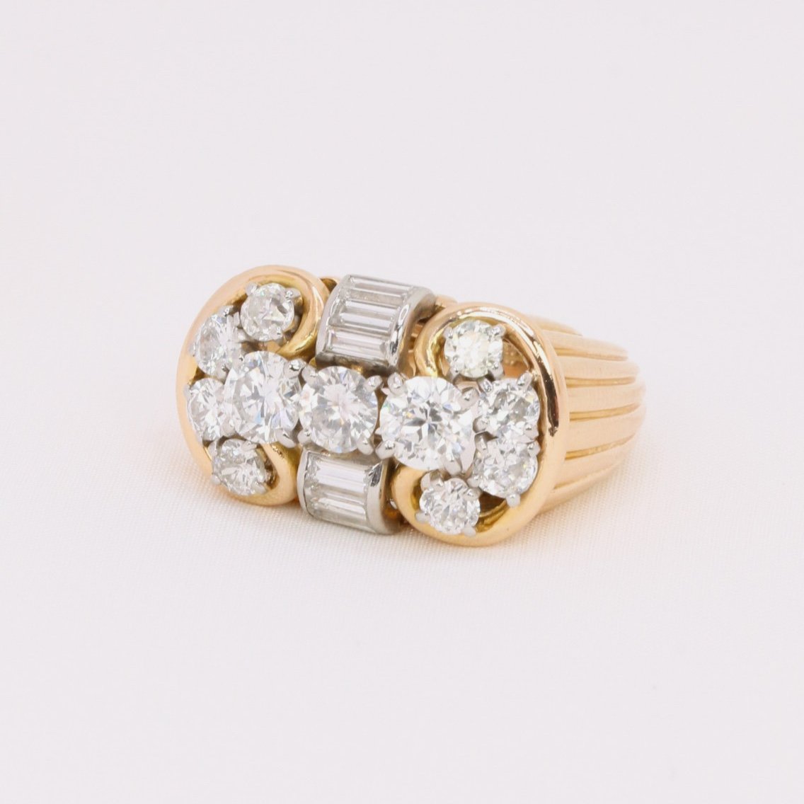 Bague 'tank' Or Jaune Diamants Ronds & Diamants Baguette