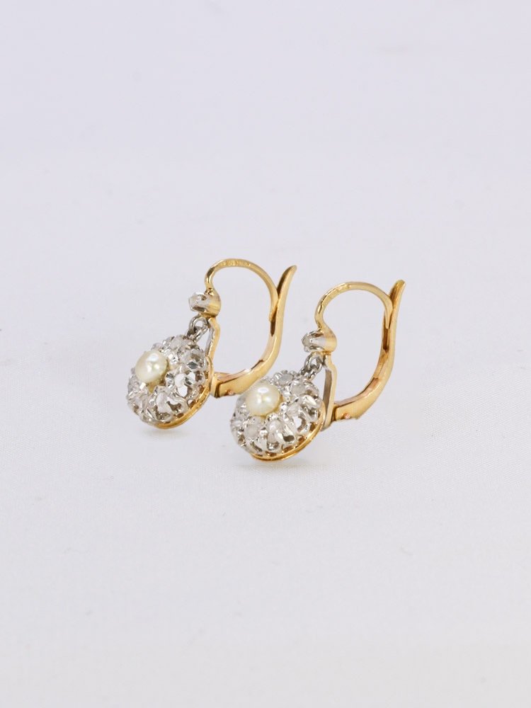 Antique Pearl And Rose Cut Diamond Sleeper Earrings-photo-3