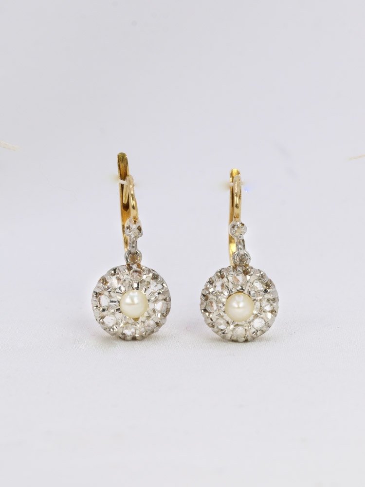 Antique Pearl And Rose Cut Diamond Sleeper Earrings-photo-4