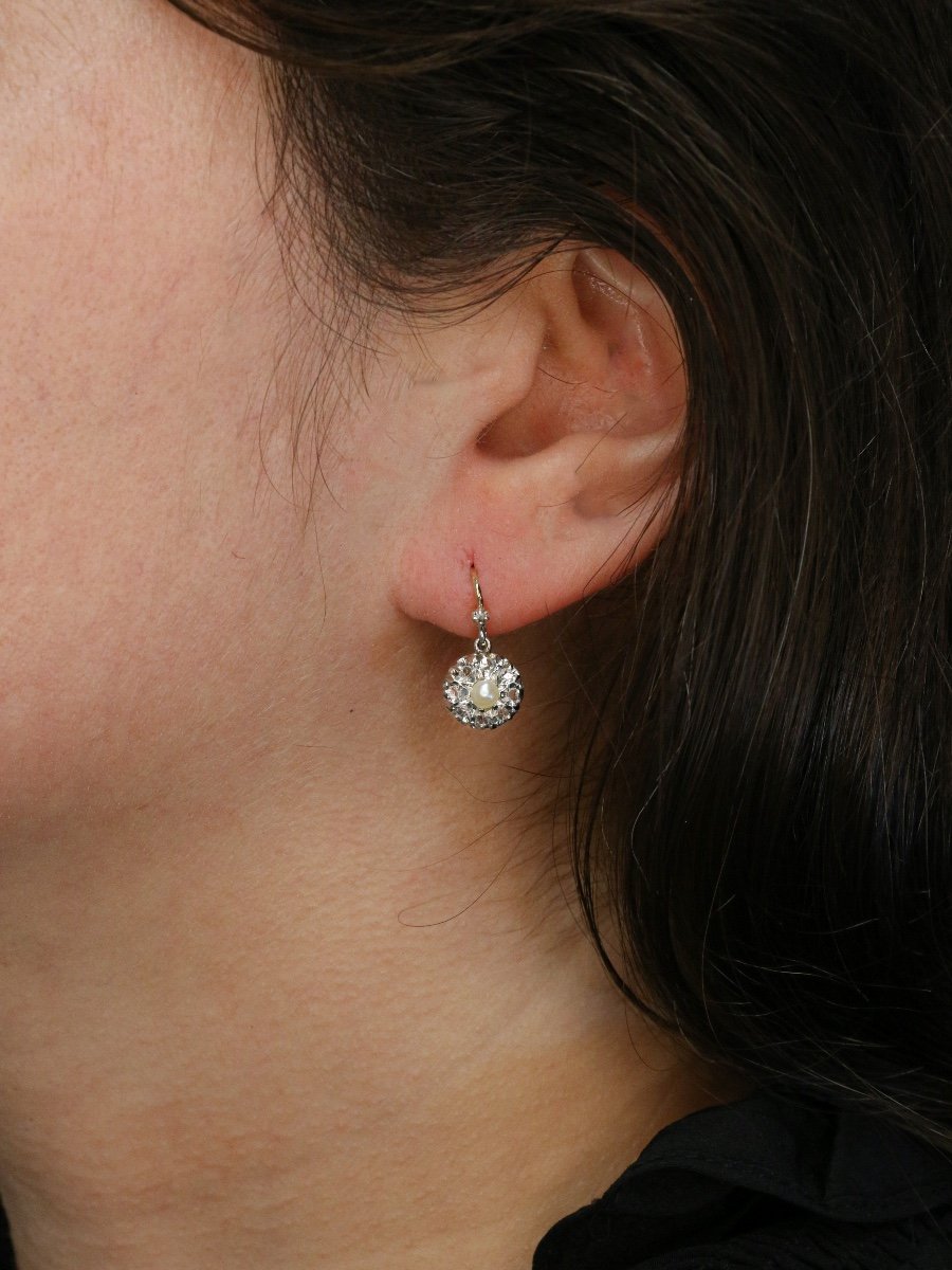 Antique Pearl And Rose Cut Diamond Sleeper Earrings-photo-2