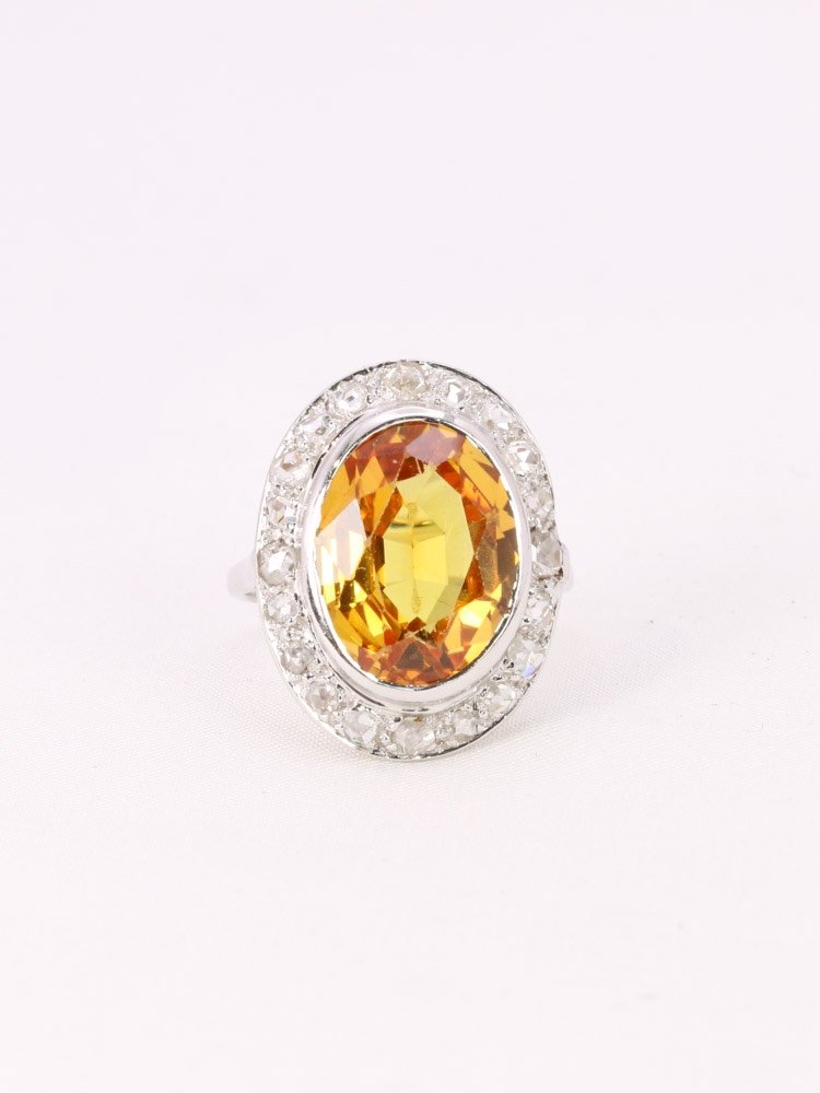 Bague Cocktail Or Blanc Citrine Diamants-photo-4