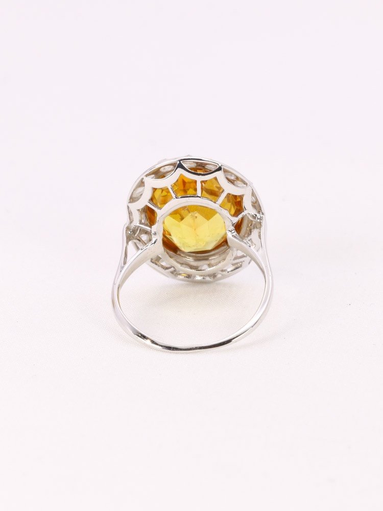 Bague Cocktail Or Blanc Citrine Diamants-photo-1