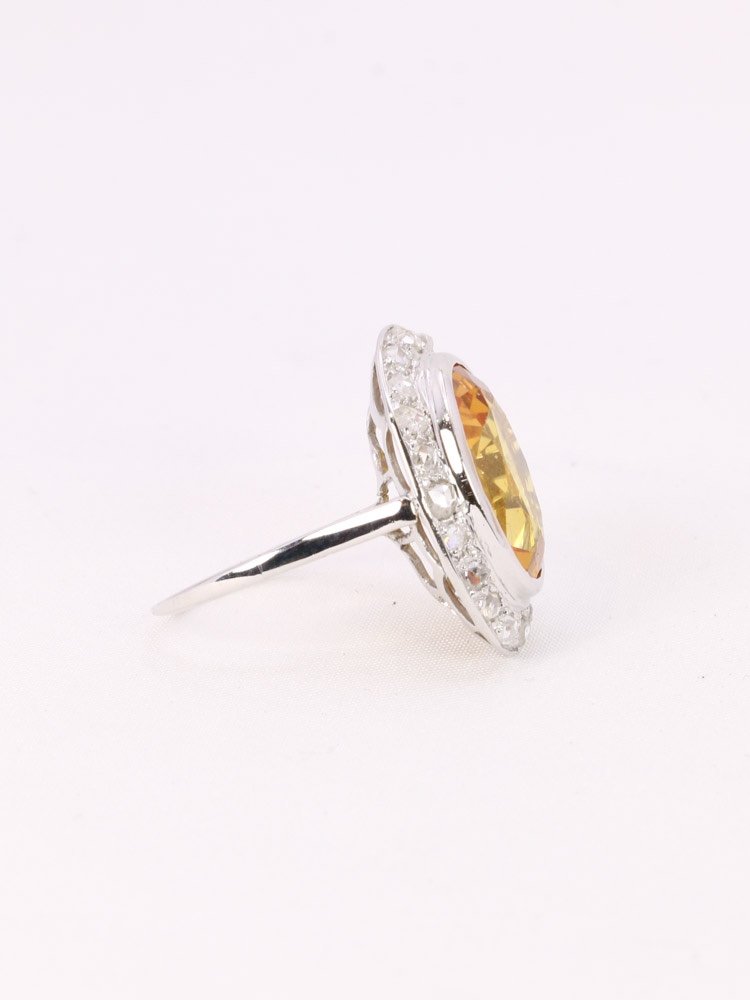 Bague Cocktail Or Blanc Citrine Diamants-photo-2