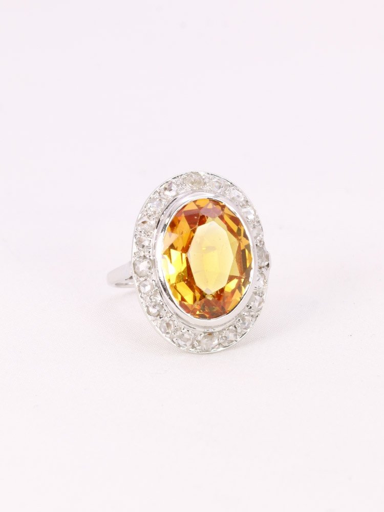 Bague Cocktail Or Blanc Citrine Diamants-photo-3