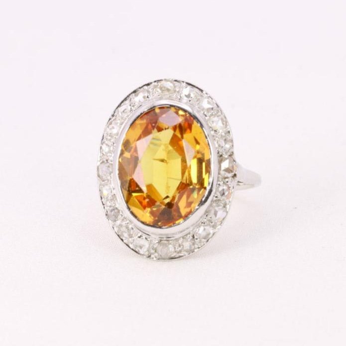 Bague Cocktail Or Blanc Citrine Diamants