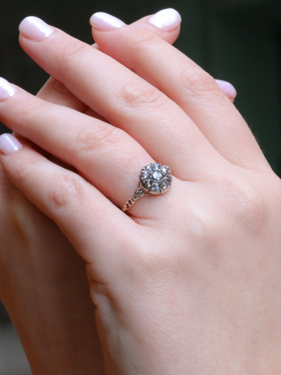 Bague Marguerite Ancienne Diamants Taille Rose-photo-2