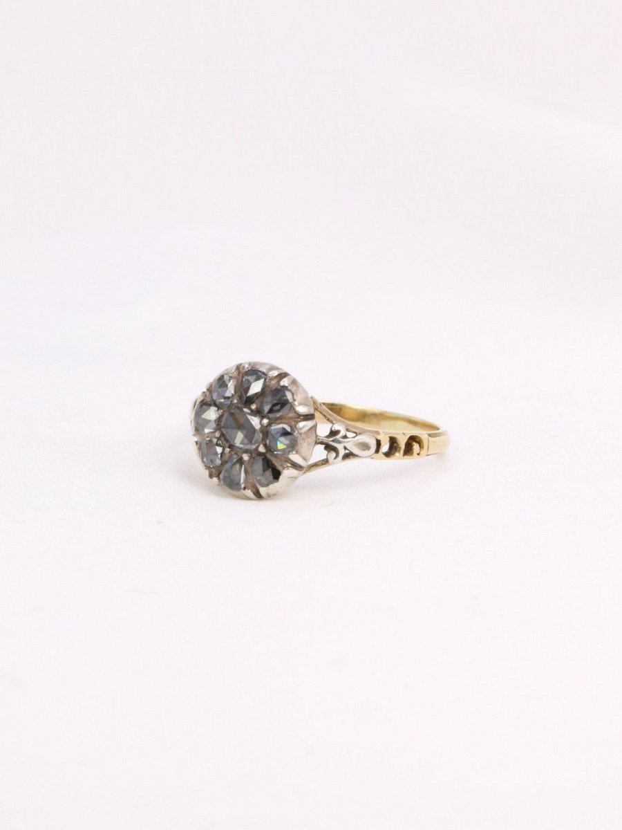 Bague Marguerite Ancienne Diamants Taille Rose-photo-3