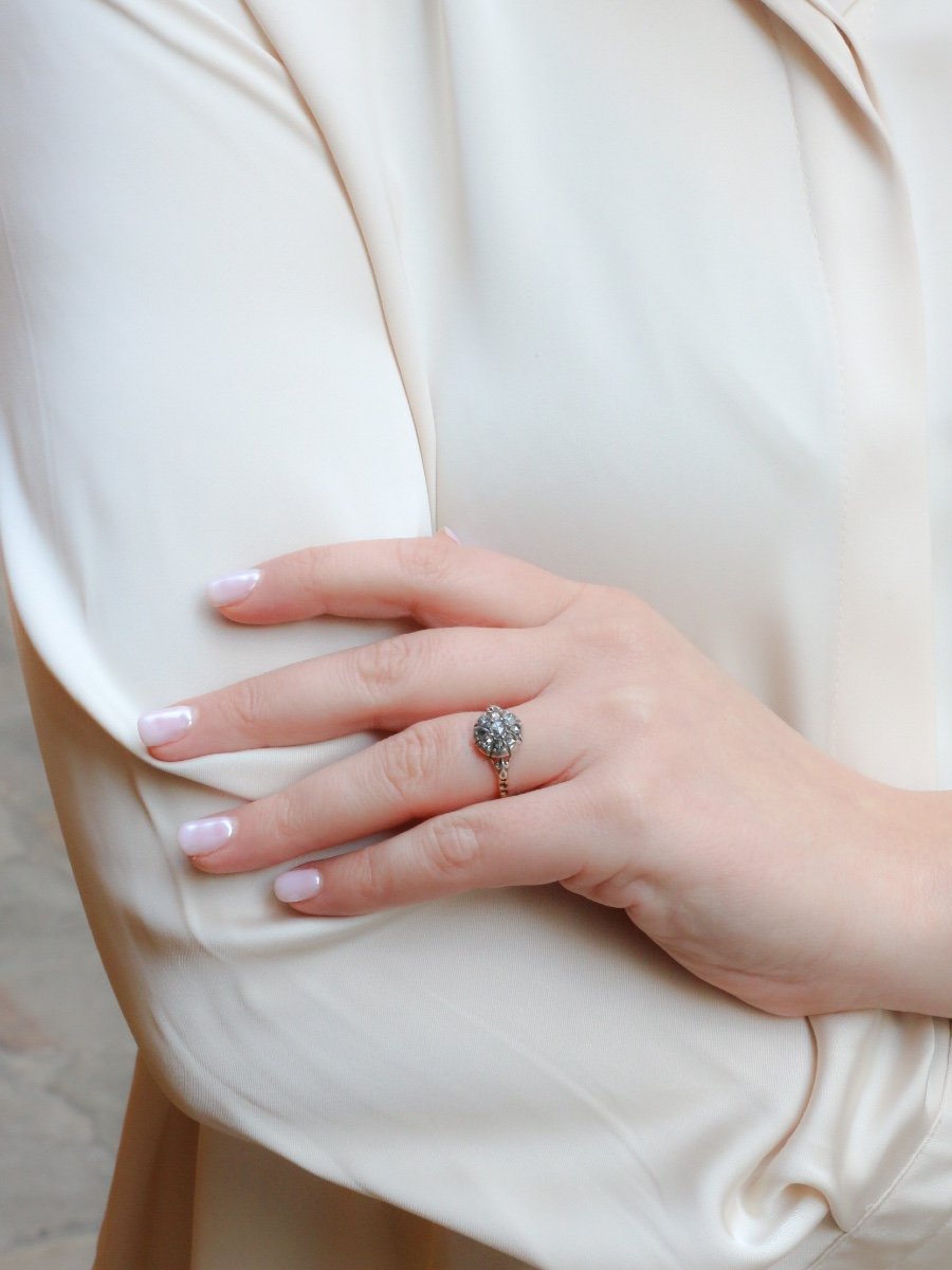 Bague Marguerite Ancienne Diamants Taille Rose-photo-4