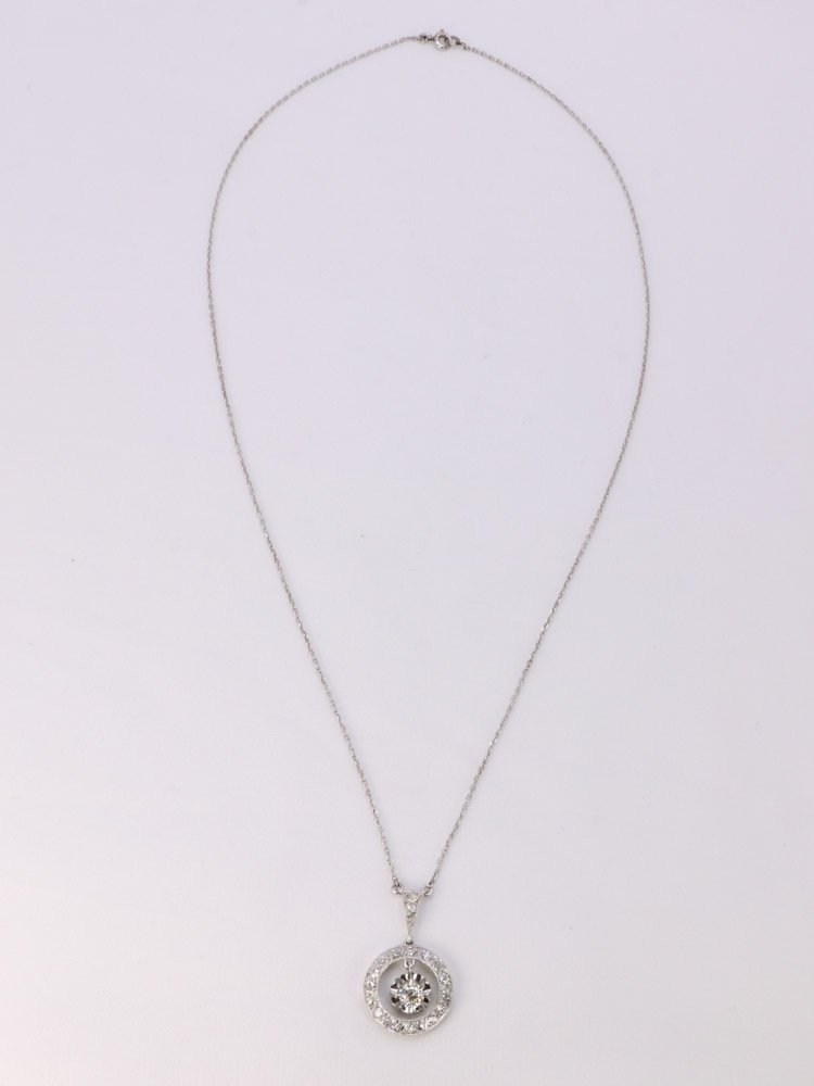 Art Deco Necklace White Gold Platinum Diamonds-photo-3