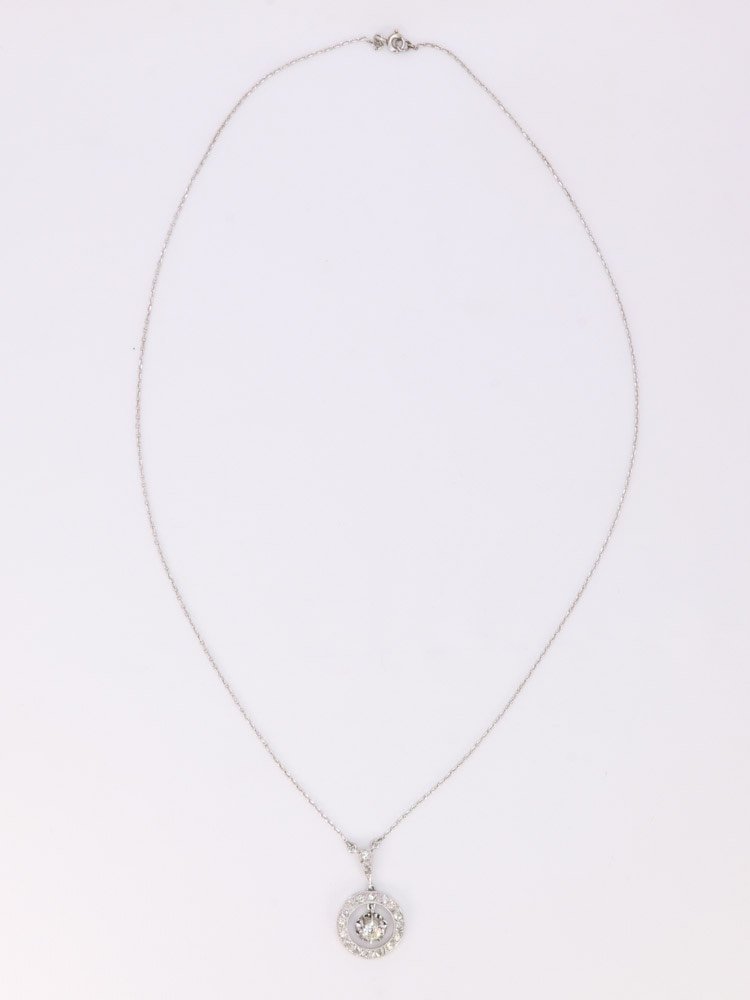 Art Deco Necklace White Gold Platinum Diamonds-photo-3