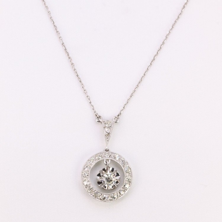 Art Deco Necklace White Gold Platinum Diamonds