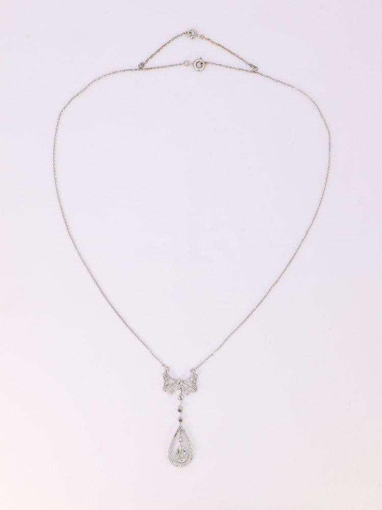 Collier Noeud Belle Epoque Or Blanc Diamants-photo-3