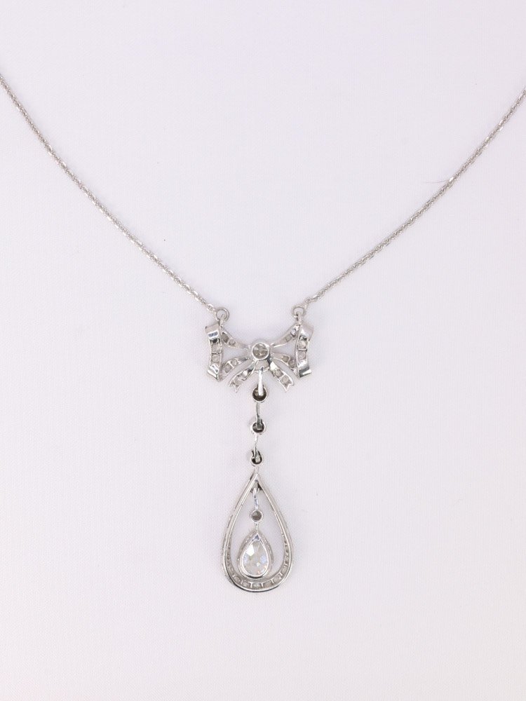 Collier Noeud Belle Epoque Or Blanc Diamants-photo-4