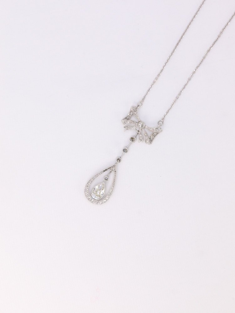 Collier Noeud Belle Epoque Or Blanc Diamants-photo-1