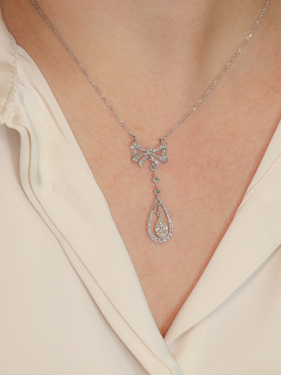 Collier Noeud Belle Epoque Or Blanc Diamants-photo-3