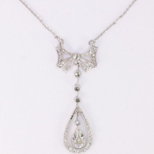 Collier Noeud Belle Epoque Or Blanc Diamants