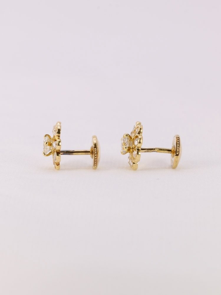 Yellow Gold Diamond Flower Earrings-photo-4