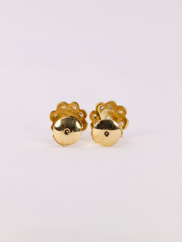 Yellow Gold Diamond Flower Earrings-photo-1