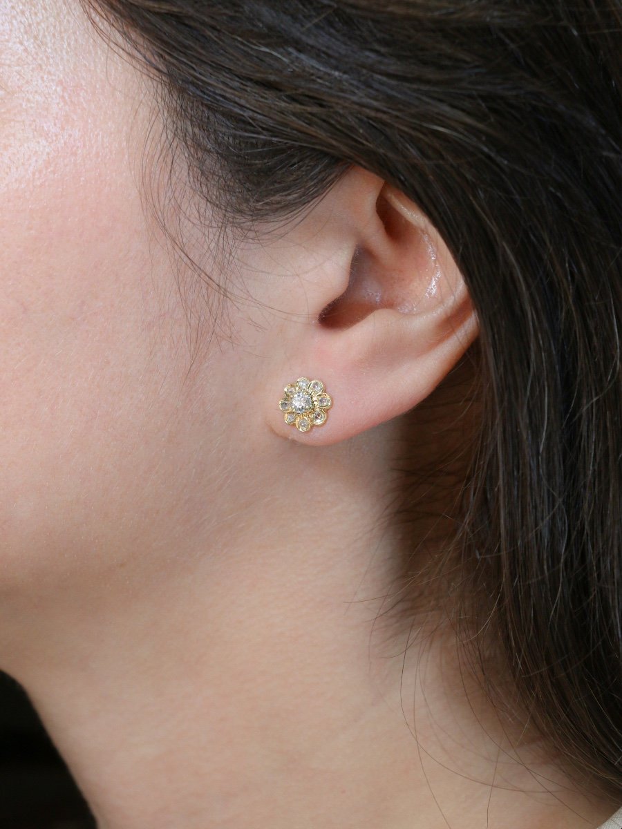 Boucles d'Oreilles Fleur Or Jaune Diamants-photo-5