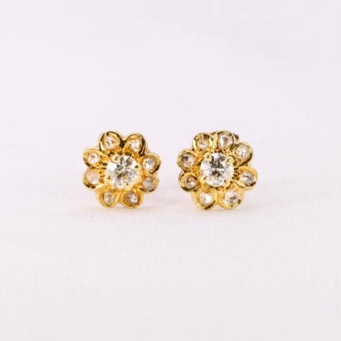 Yellow Gold Diamond Flower Earrings