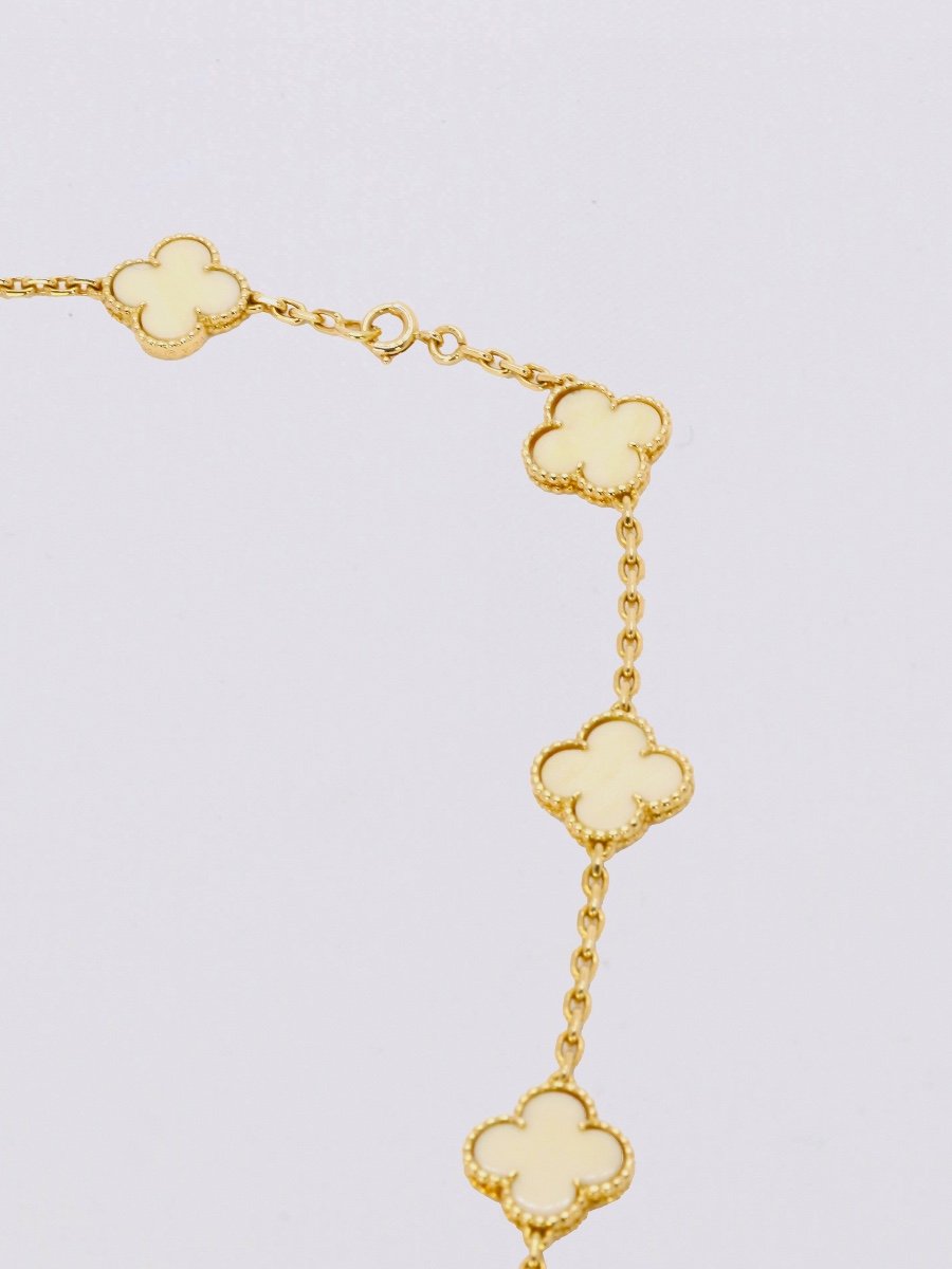 Alhambra Necklace 70s Van Cleef & Arpels Yellow Gold Ivory Clovers-photo-2