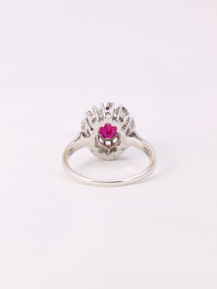 Bague Marguerite Or Blanc Rubis Ovale Diamants-photo-2