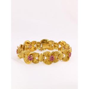 Bracelet Vintage Fleur En Or Amati Et Rubis