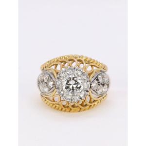 Bague Dôme En Or Jaune, Platine Et Diamant 1 Carat