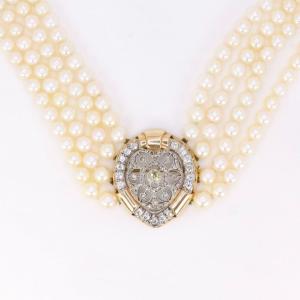 Collier Belle Epoque Diamants Perles De Culture
