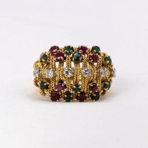 Diamonds Ruby Emeralds Gold Ring 