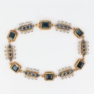 Antique 19th Century Bracelet In Gold, Sapphires And Fine Pearls