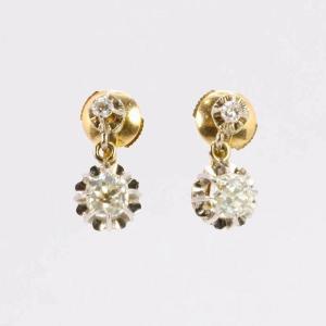 Dormeuses Or Diamants Coussin Taille Ancienne 1,5 Ct