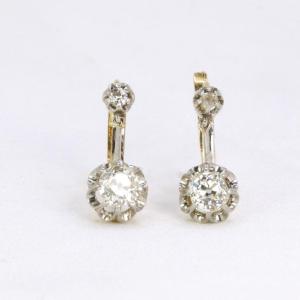 Dormeuses Or Diamants Coussin Taille Ancienne 1,1 Ct