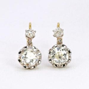 Dormeuses Anciennes Or Diamants Taille Ancienne 2,2 Ct