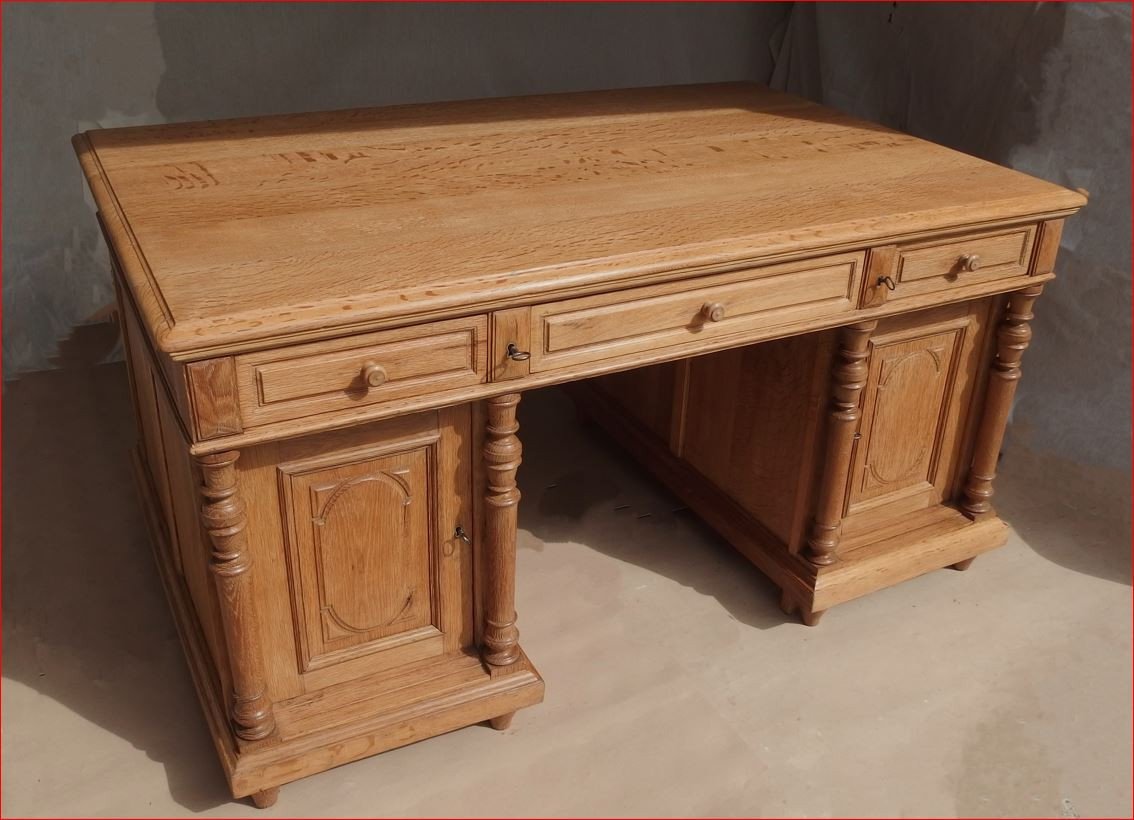 Large Double Sided Desk In Blond Oak.-photo-2