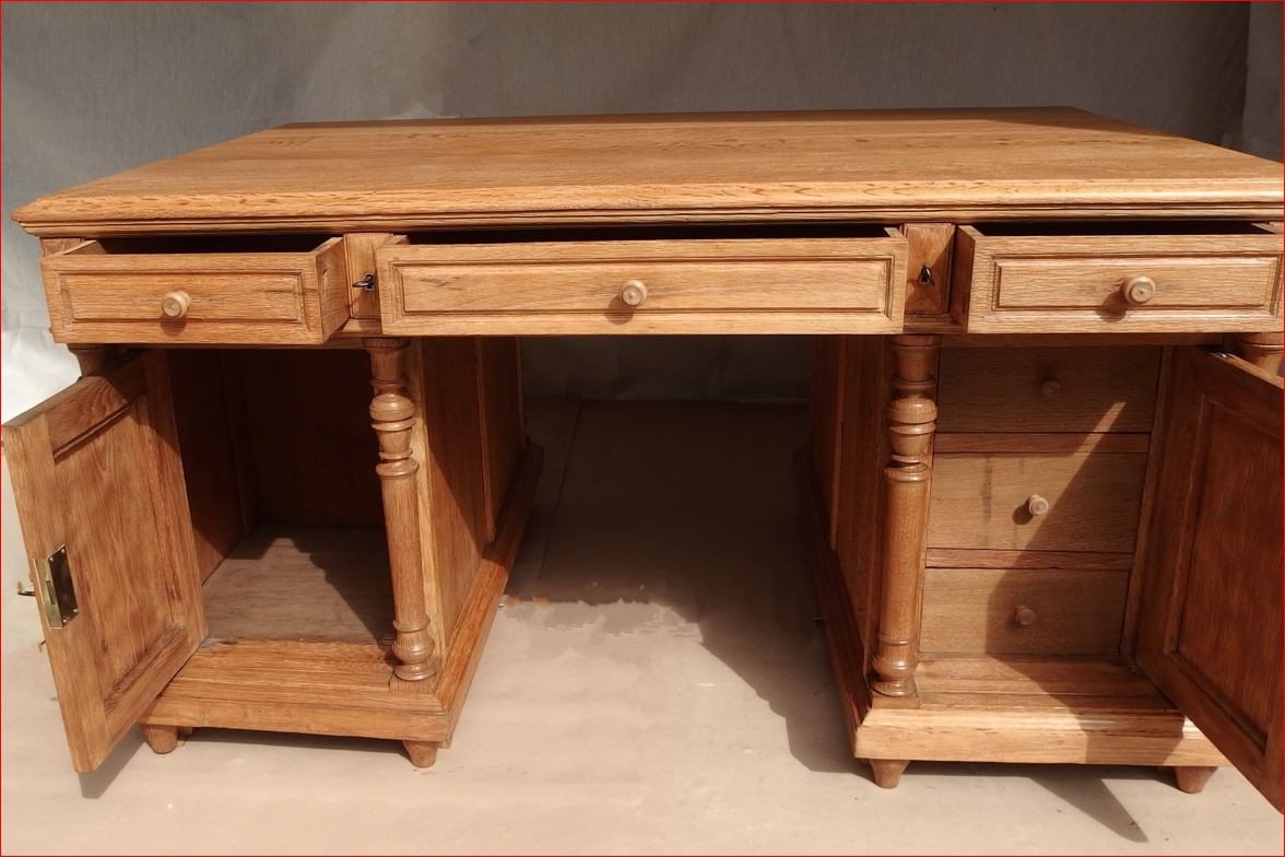 Large Double Sided Desk In Blond Oak.-photo-2