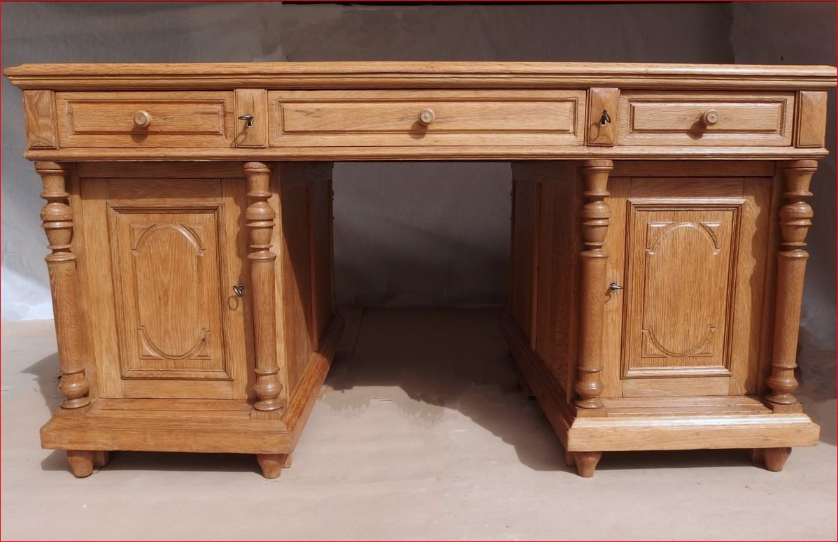 Large Double Sided Desk In Blond Oak.