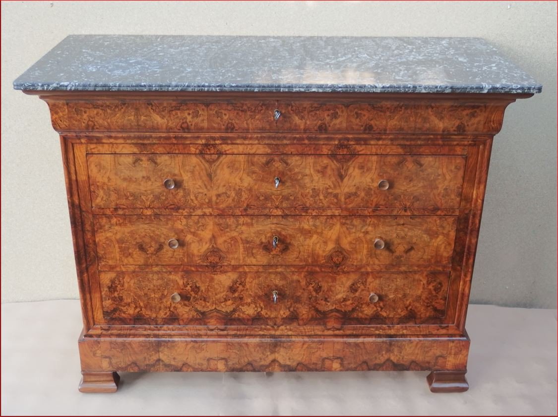 Commode Louis Philippe En Ronce De Noyer 19ème Siècle .-photo-2