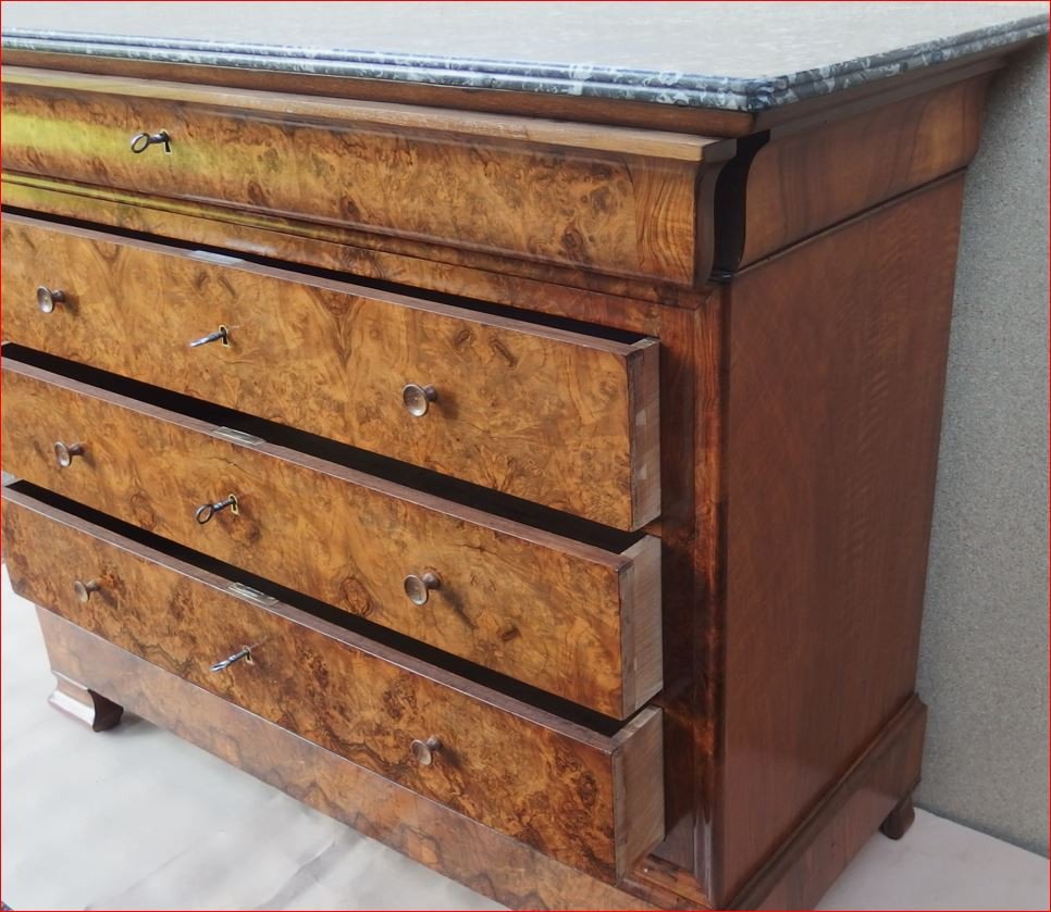 Commode Louis Philippe En Ronce De Noyer 19ème Siècle .-photo-3