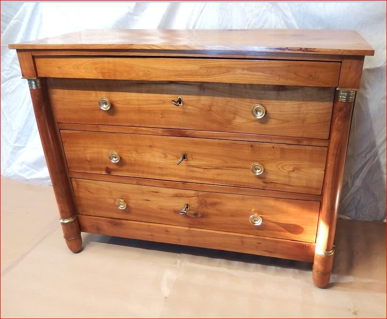 Empire Style Cherry Wood Chest Of Drawers With Detached Columns-photo-2