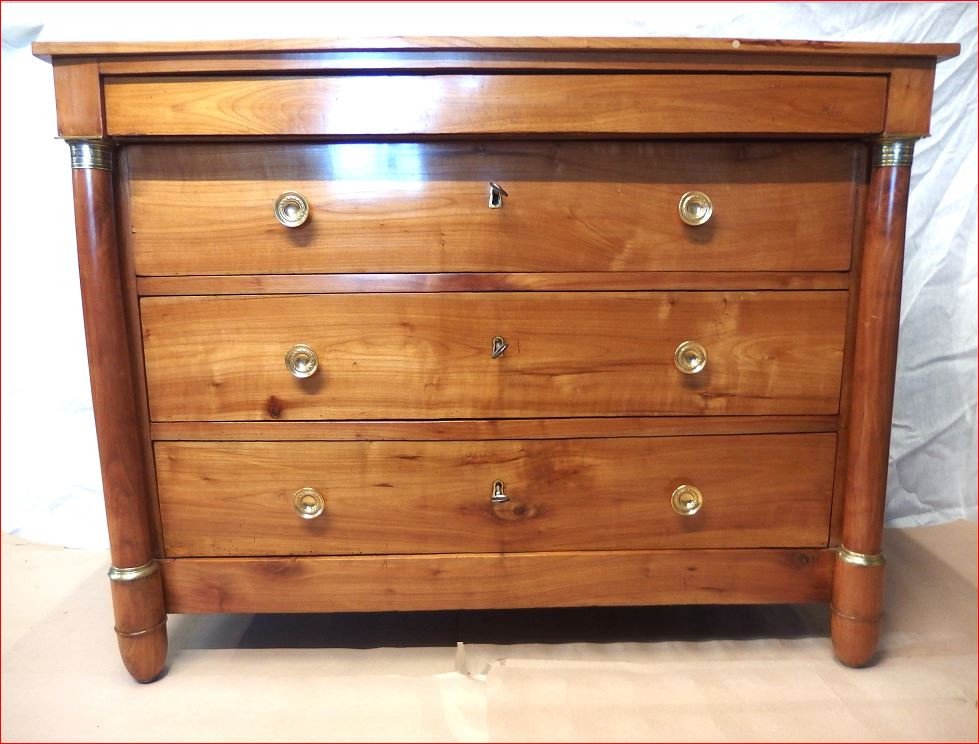 Empire Style Cherry Wood Chest Of Drawers With Detached Columns