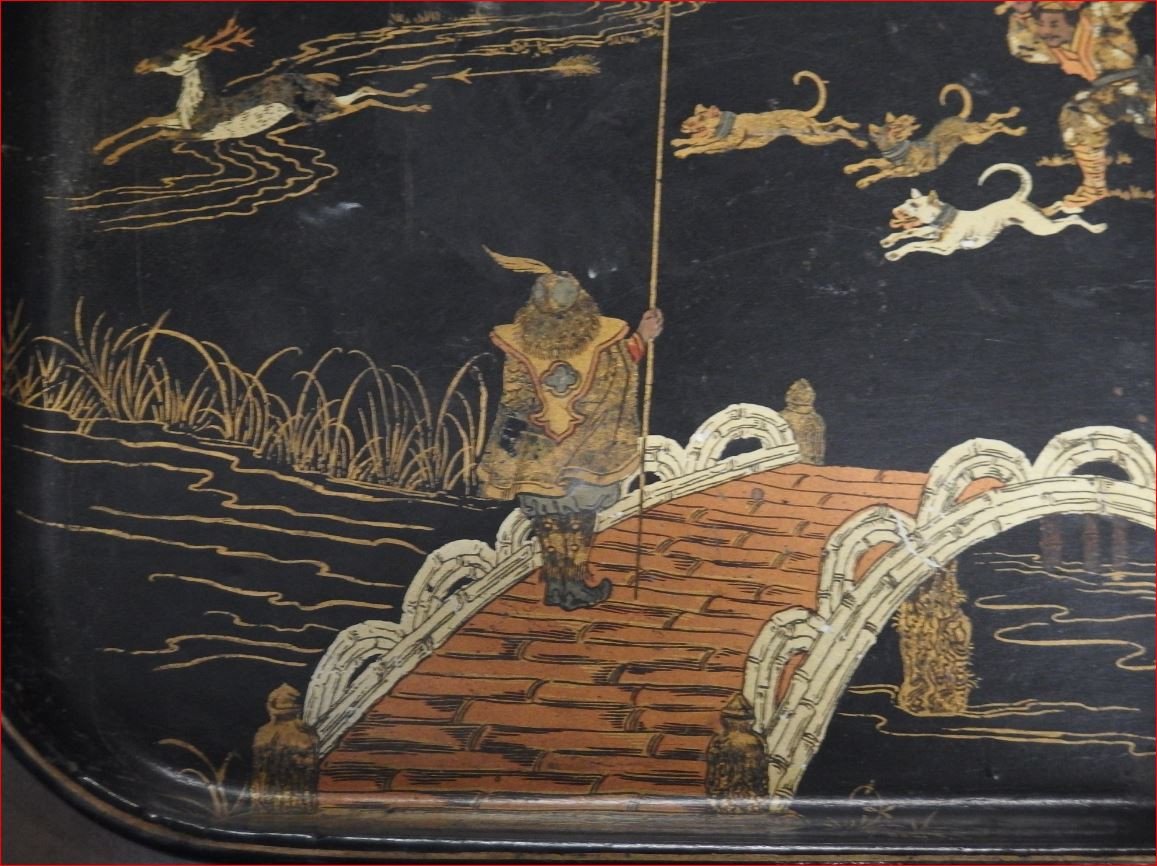 Boiled Cardboard Tray Depicting A Japanese Hunting Scene.-photo-4