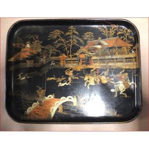 Boiled Cardboard Tray Depicting A Japanese Hunting Scene.