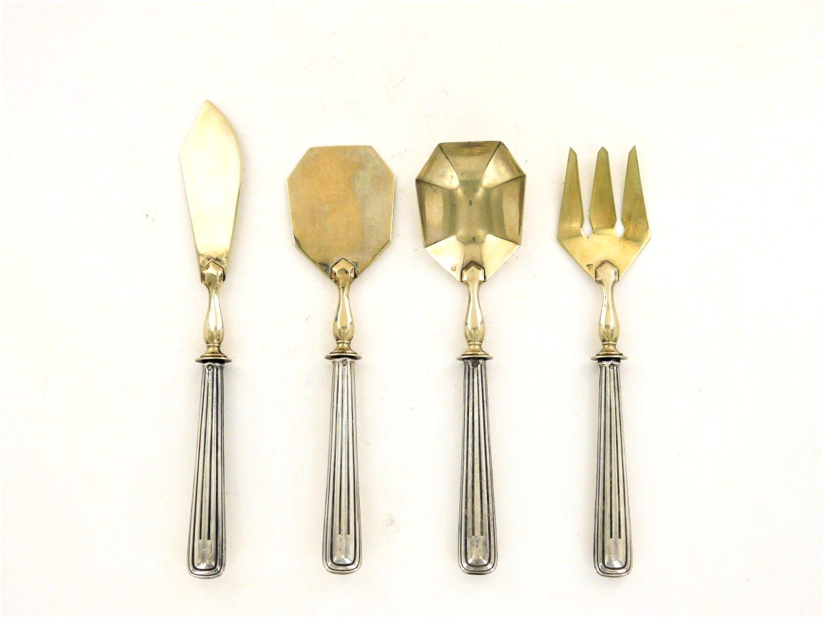 Service Or Cutlery For Mignardises Or Petits Fours, In Art Deco Silver, 20th Century-photo-2