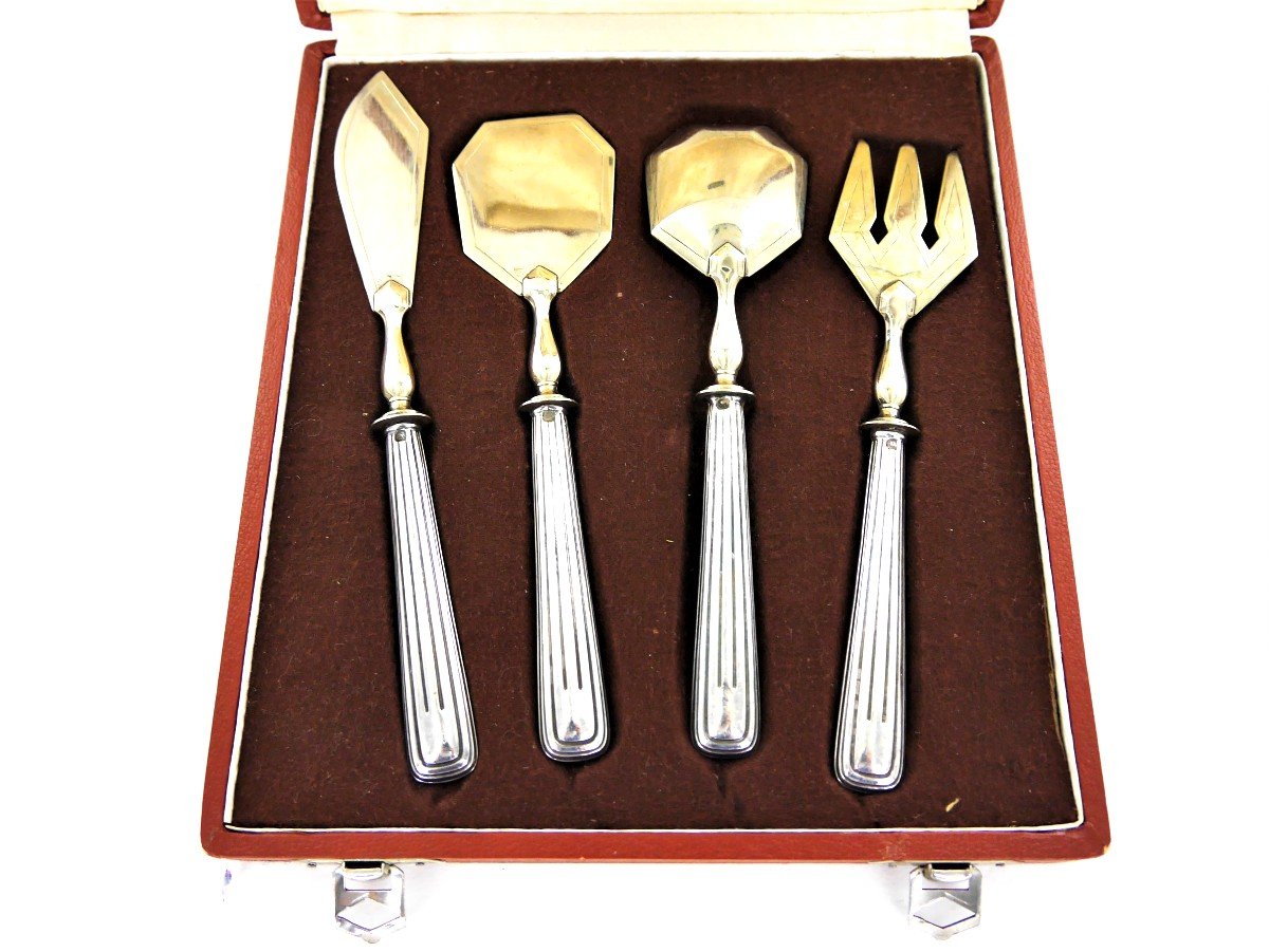 Service Or Cutlery For Mignardises Or Petits Fours, In Art Deco Silver, 20th Century-photo-3