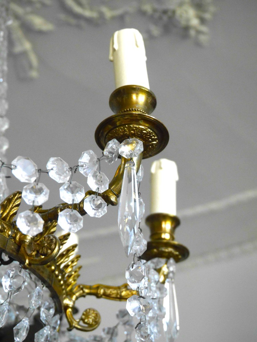 A Corbeille Chandelier In Crystal And Bronze, Empire Style, Late 19th Century -photo-3