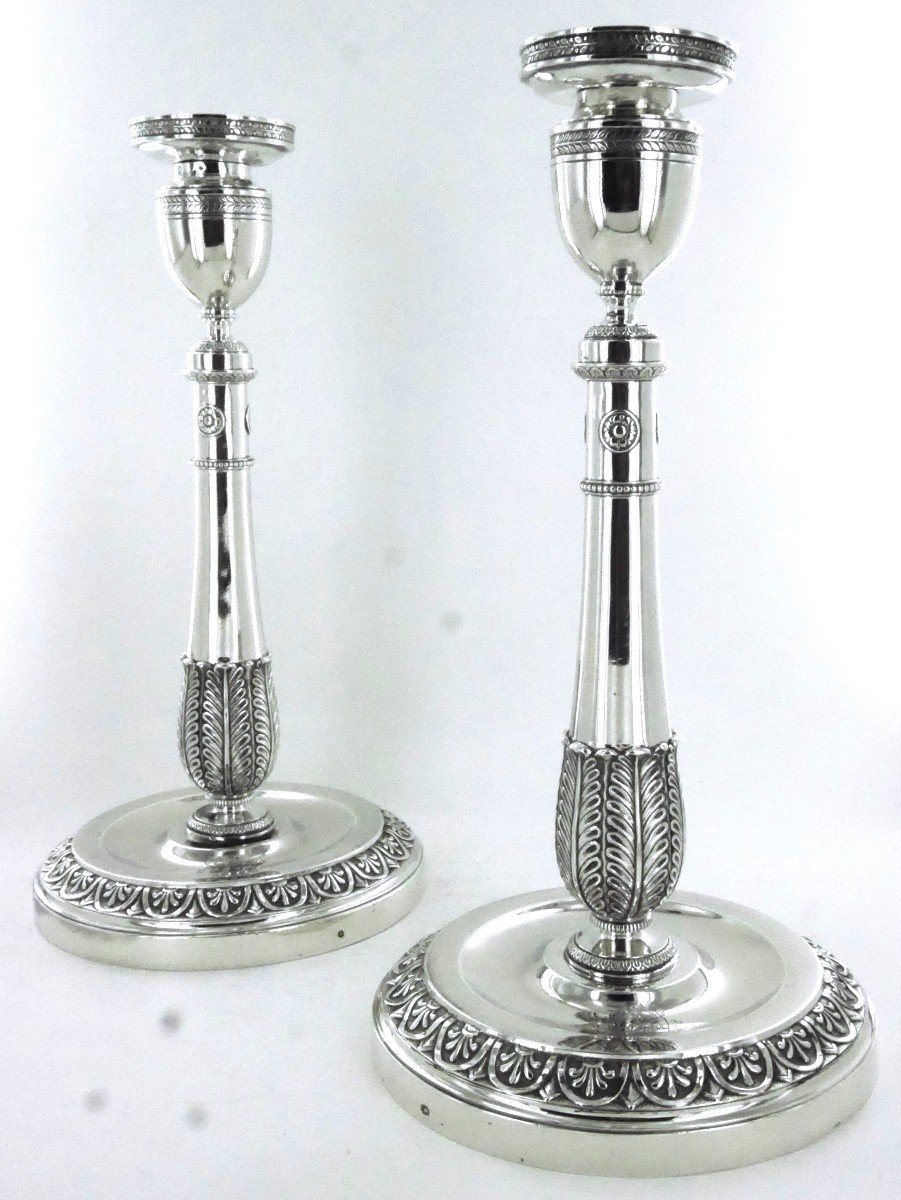 Pair Of Empire Period Silver Candlesticks, Early 19th Century