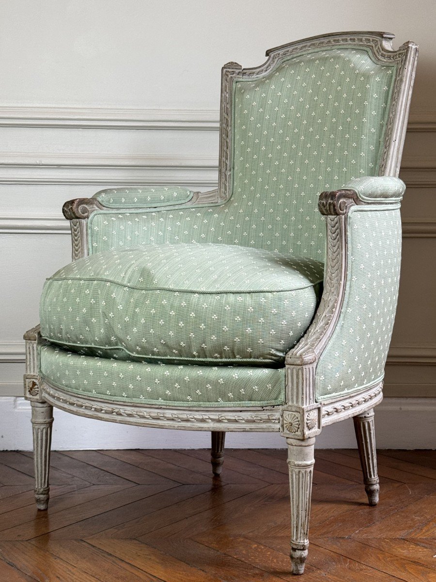 Bergère En Bois Laqué d'époque Louis XVI, XVIIIe-photo-2